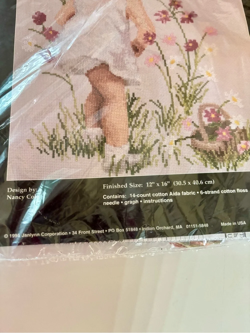 Janlynn Cross-Stitch Art - Girl with Cosmos *Vintage*